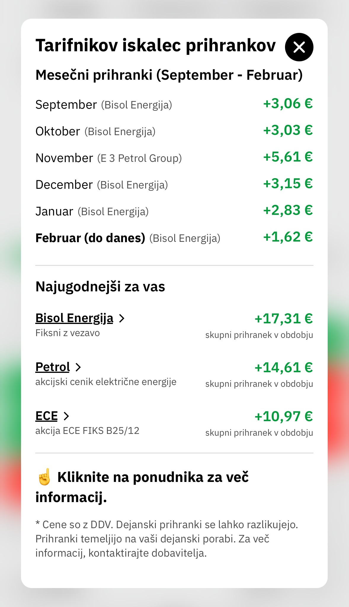 Primerjava dobaviteljev elektrike v aplikaciji Tarifnik