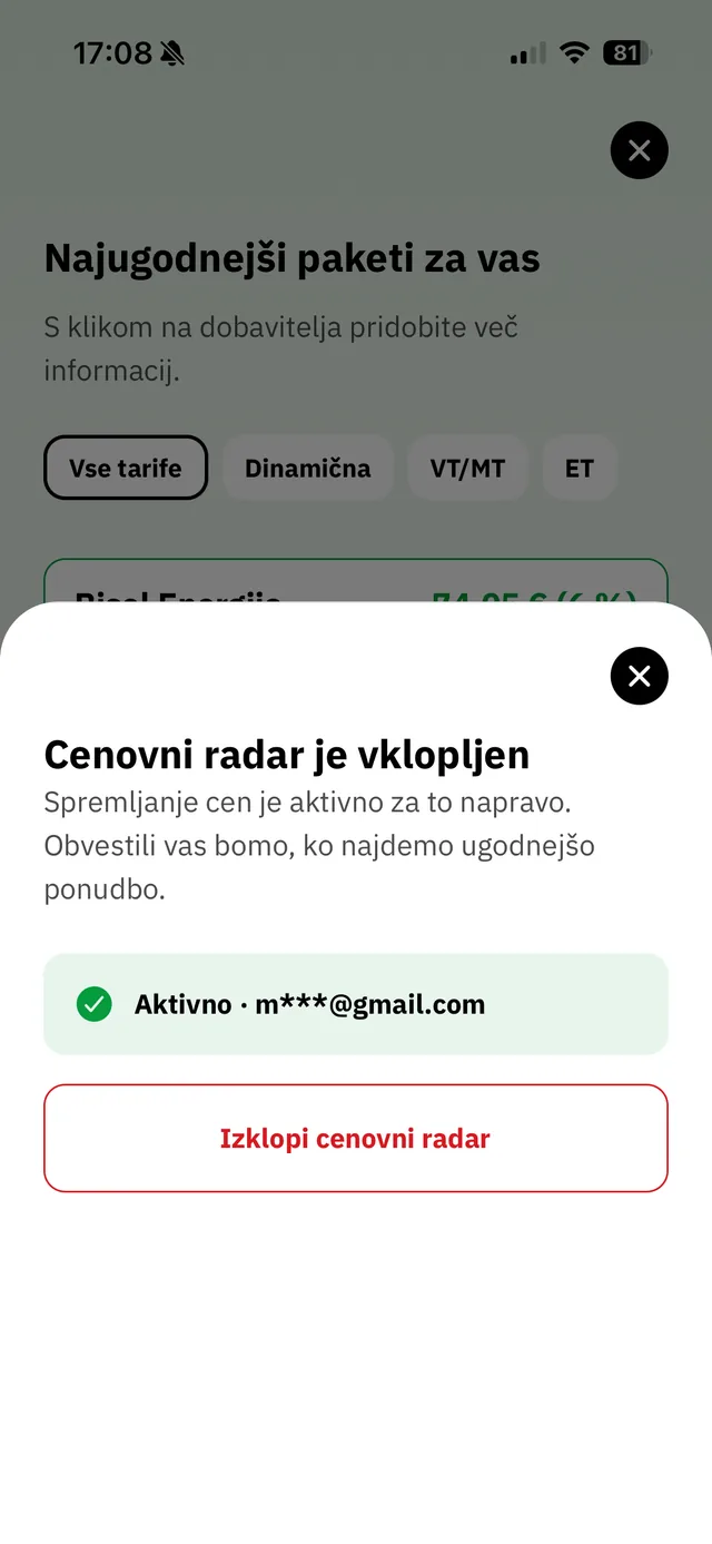 Cenovni radar je vklopljen: obvestilo o spremljanju cen v aplikaciji Tarifnik