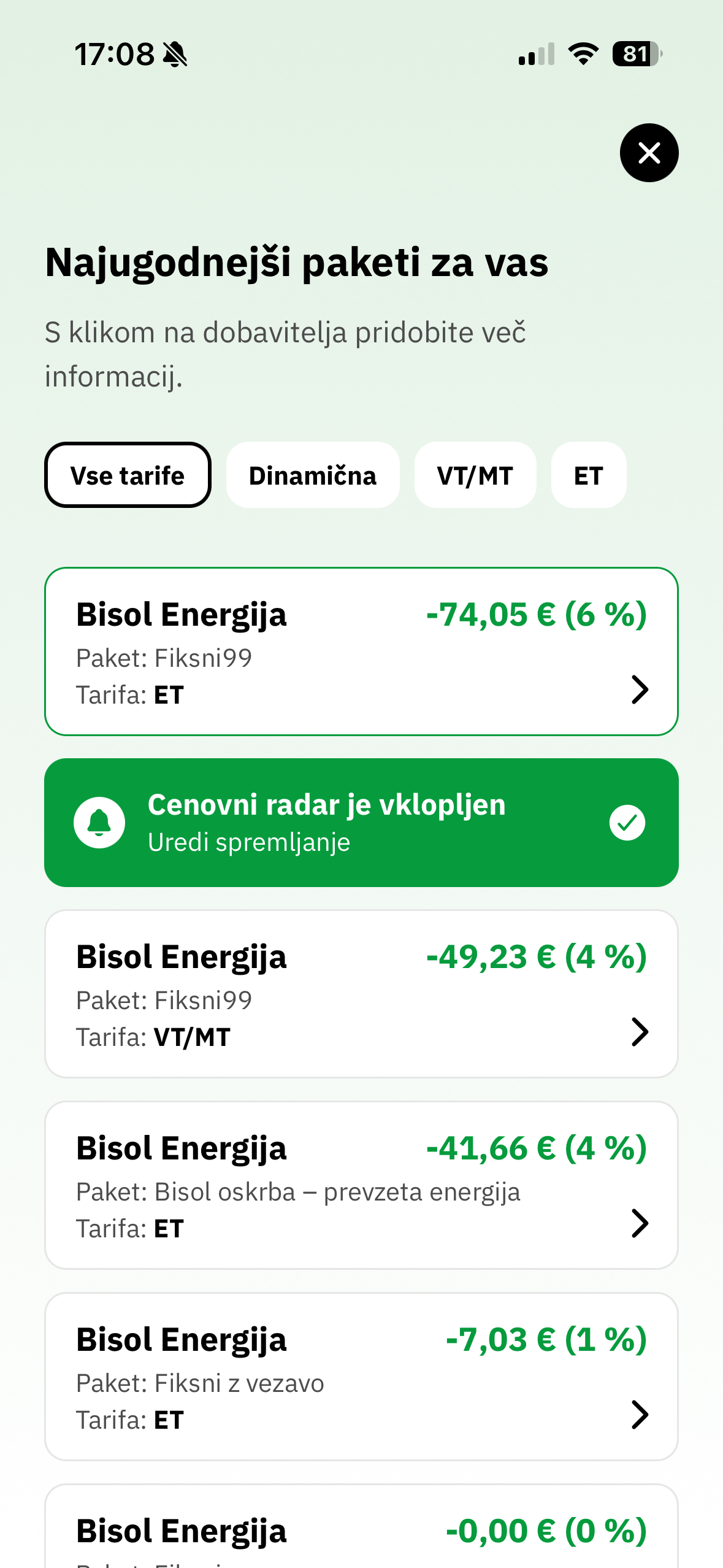 Najugodnejši paketi za vas z vklopljenim Cenovnim radarjem v aplikaciji Tarifnik