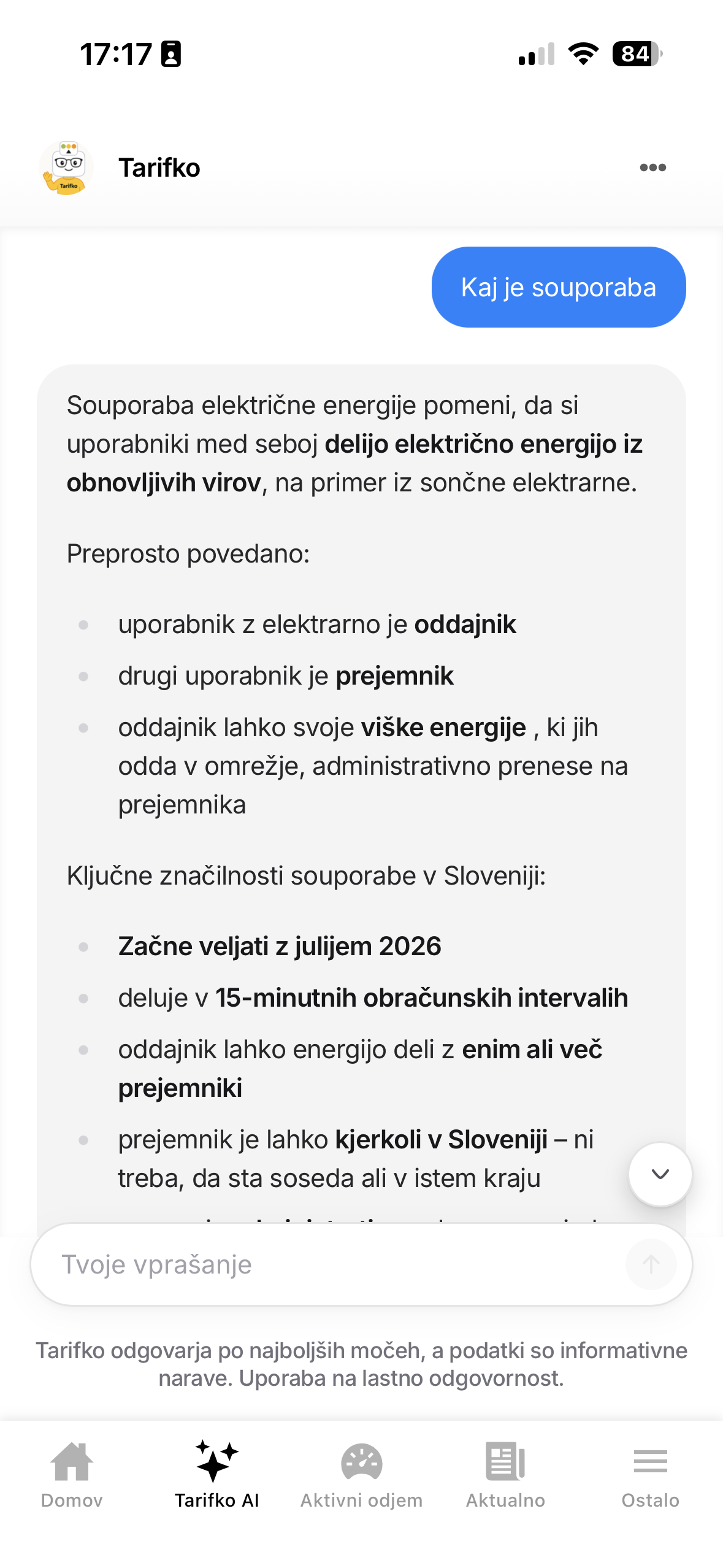 Tarifko AI v aplikaciji Tarifnik