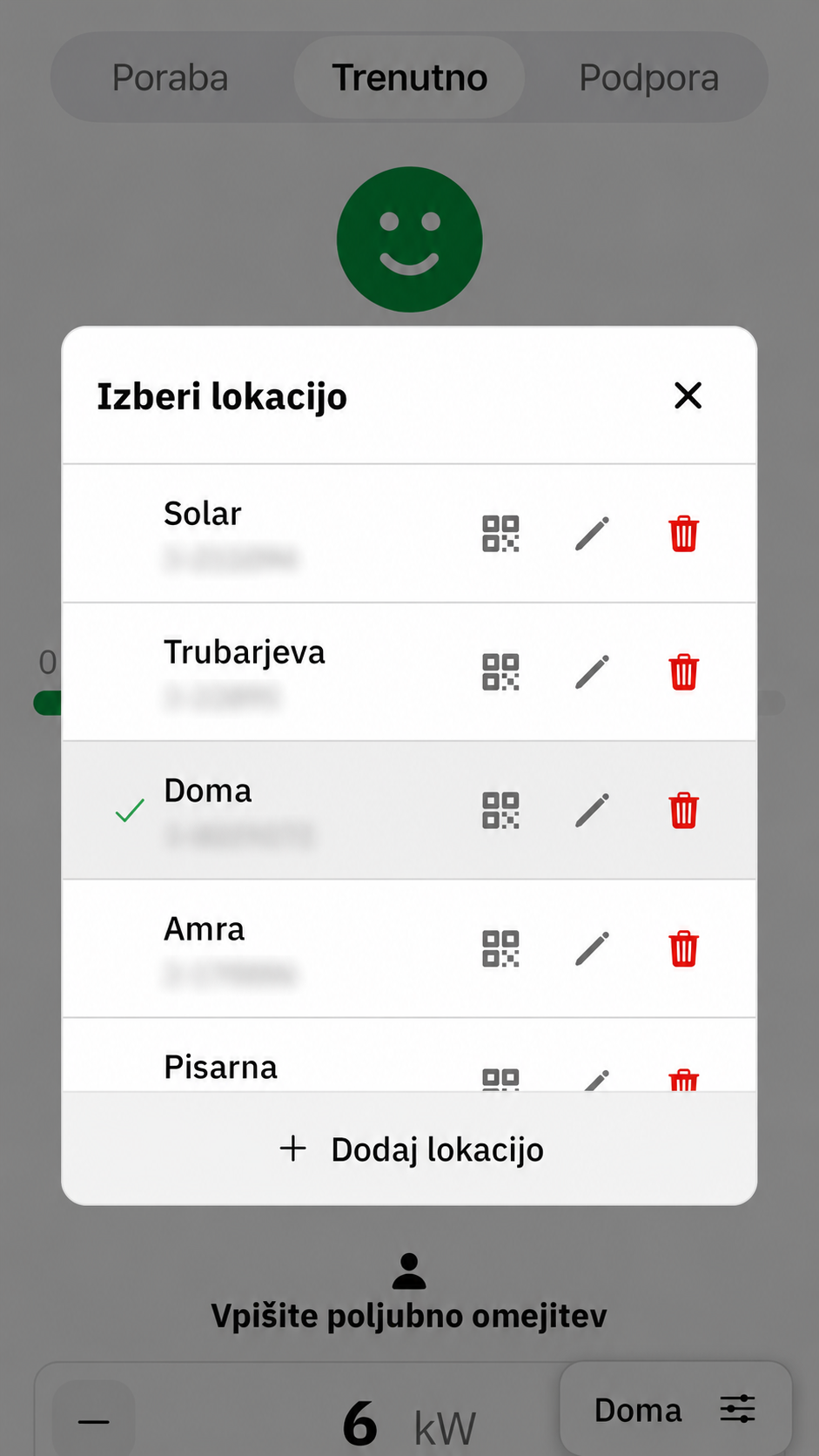 Izbira med več odjemnimi mesti v aplikaciji Tarifnik